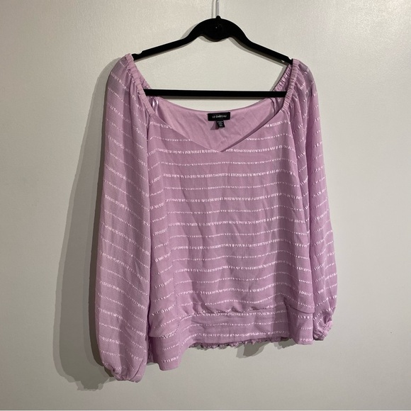Le Chateau chiffon blouse smocked waist puff sleeve lined soft lilac textured LG - Picture 3 of 11